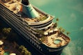 Spectacular Birds-Eye View of a Majestic Ocean Liner Beautifully Moored Near the Serene Shorelines Royalty Free Stock Photo
