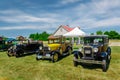 Spectacular car show in the Country Heritage Park, amazing front view of classic vintage cars