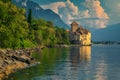 Spectacular Chillon castle at Geneva lake, near Montreux, Switzerland