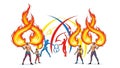 Spectacular Circus Act: Fire Breathers and Acrobats Perform Daring Feats Royalty Free Stock Photo