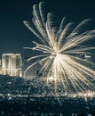 Spectacular Cityscape Starburst Firework Celebrations Royalty Free Stock Photo