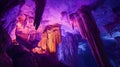 Spectacular colorful stalactites in illuminated cave interior Royalty Free Stock Photo
