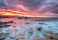 Spectacular and colorful sunset on the beach of Arnao