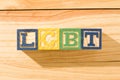 Spectacular colorful wooden cubes with the colors of the LGBTQ gay pride flag with the word LGBT