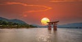 Spectacular composition of Miyajima Torii and sun Royalty Free Stock Photo