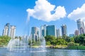 Spectacular dancing water fountains at the Lake Symphony,KLCC. Royalty Free Stock Photo