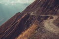 Spectacular and dangerous mountain road, Tusheti, Georgia. Adventure concept. Mount landscape. Unpaved winding road. Dirt serpenti Royalty Free Stock Photo