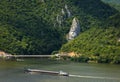 Spectacular Danube Gorges. Decebal`s Head sculpted in rock.