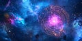 Futuristic Space Interface Amidst Vibrant Cosmic Nebula