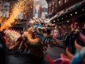 Generative AI. A spectacular display of Chinese New Year dragon in brilliant splendor