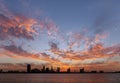 Spectacular diverging clouds & Bahrain skyline on sunset Royalty Free Stock Photo