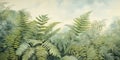 Spectacular and elegant illustration of southern shied ferns. Watercolor botanical illustration