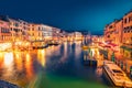 Spectacular evening scene of famous Canal Grande. Splendid summer view from Rialto Bridge of Venice, Italy, Europe. Beautiful even Royalty Free Stock Photo