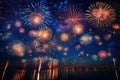 Spectacular Fireworks Display Over Calm Lake