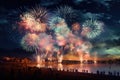 Spectacular fireworks light up the dark night sky, creating a breathtaking display of vibrant colors and explosive beauty, Royalty Free Stock Photo