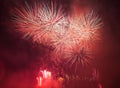 Spectacular fireworks show light up the sky. New year celebration. Royalty Free Stock Photo