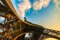 Amazing unique colourful wide angle shot of the Eiffel tower from below, showing all pillars. Royalty Free Stock Photo