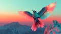 Spectacular Flight of a Colorful Bird at Sunset over Mountains Royalty Free Stock Photo