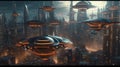 spectacular futuristic cityscape flying vehicles digital art. Generative AI