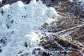 Spectacular ice falls in mountainous area.