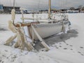 Spectacular ice formations on a boat cold and windy day. A natural phenomenon