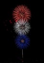 Spectacular Independence Day Fireworks Display Exploding in Red White and Blue Against a Dark Night Sky Celebrating Freedom and Royalty Free Stock Photo