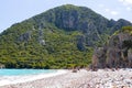 The spectacular landscape of Cirali Beach and Olympos Mountain in Antalya.