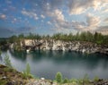 Spectacular landscape of cloudy sunset and mountain river