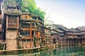 The Diaojiaolou traditional Chinese gabled wooden houses built on stilts be preserved in Fenghuang