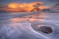 Spectacular light at Uttakleiv beach on the Lofoten, Norway Royalty Free Stock Photo