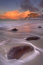 Spectacular light at Uttakleiv beach on the Lofoten, Norway Royalty Free Stock Photo