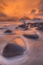 Spectacular light at Uttakleiv beach on the Lofoten, Norway Royalty Free Stock Photo