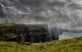 Spectacular Lightning storm in Cliffs of Moher. Ireland`s Coast