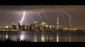 Spectacular Lightning Storm Over Toronto Skyline at Night, Natures Fury Meets Urban Splendor Royalty Free Stock Photo