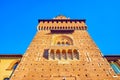 Spectacular medieval Torre del Filarete tower of Sforza`s Castle, Milan, Italy