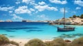 Spectacular Mediterranean Landscapes: Turquoise Blue Waters And Old Fisherman\'s Boat