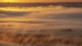 Spectacular mist river over the river valley during the sunrise