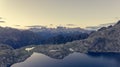 Spectacular mountain masif at sunrise rising above glacier lake. Royalty Free Stock Photo