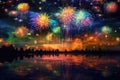 spectacular multicolored fireworks against night sky Royalty Free Stock Photo