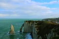 Spectacular natural cliffs Aval of Etretat and beautiful famous coastline, Normandy, France, Europe