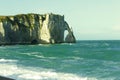 Spectacular natural cliffs Aval of Etretat and beautiful famous coastline, Normandy, France, Europe