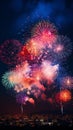Spectacular New Years Fireworks Illuminating City Skyline
