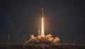Spectacular Night Rocket Launch Under Starry Sky Royalty Free Stock Photo