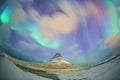 Spectacular northern lights appear over Mount Kirkjufell Royalty Free Stock Photo