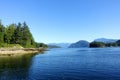 Spectacular ocean seascape of a beautiful blue ocean surrounded by islands covered in forest along the sunshine coast