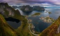 Spectacular Panorama from Reinebringen over Reine Town Royalty Free Stock Photo