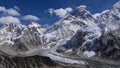 Spectacular panorama view of snow-capped Mount Everest with Khumbu ice fall seen from peak of Kala Patthar. Royalty Free Stock Photo