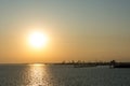 Spectacular panorama view of sun setting into Thermaic gulf. Royalty Free Stock Photo