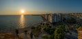 Spectacular panorama view of sun setting into Thermaic gulf. Royalty Free Stock Photo