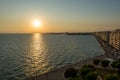 Spectacular panorama view of sun setting into Thermaic gulf. Royalty Free Stock Photo